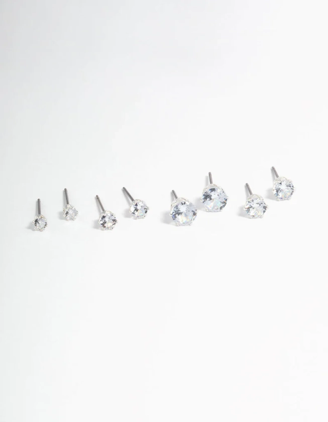 Silver Plated Cubic Zirconia Ascending Earrings 8-Pack