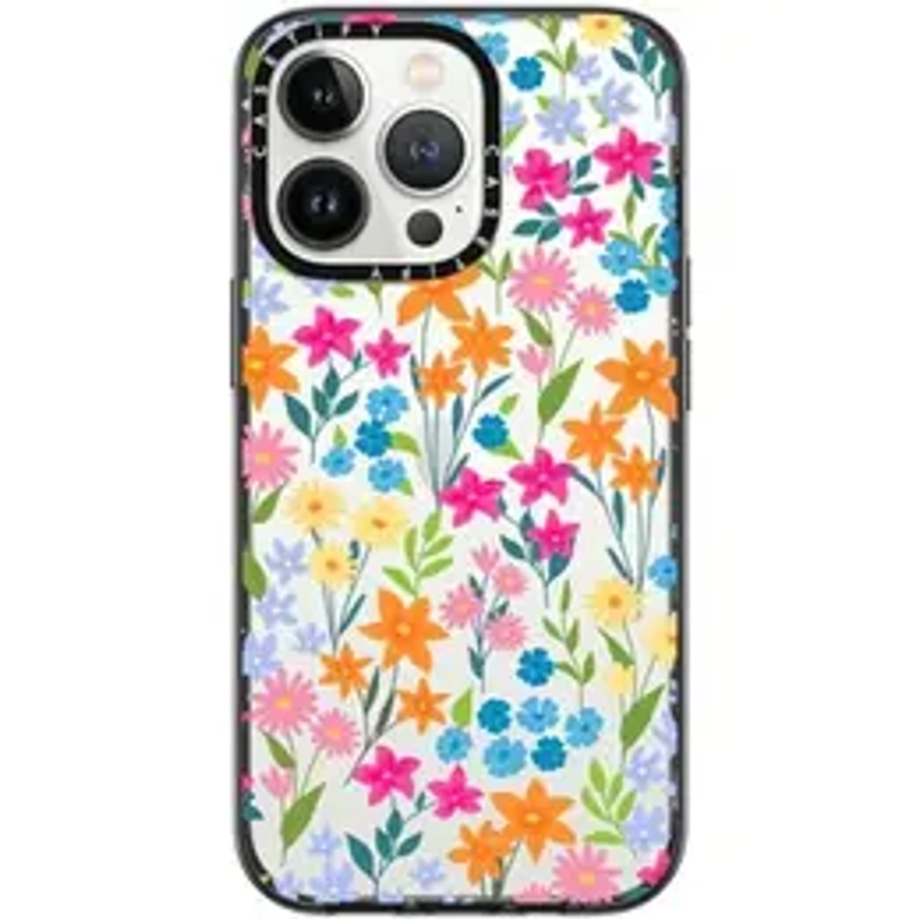 CASETiFY Compact iPhone 12 13 14 15 Pro Max Case -bright spring flowers-daisy floral pattern- Clear Black