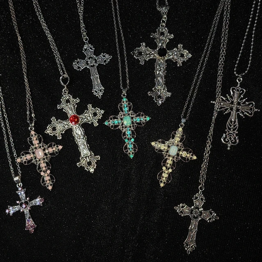 Necklace Gothic Cross Pendant | Big Gothic Cross Pendant Men - Big Zircon Cross - Aliexpress