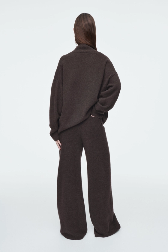 PURE CASHMERE WIDE-LEG TROUSERS - DARK BROWN