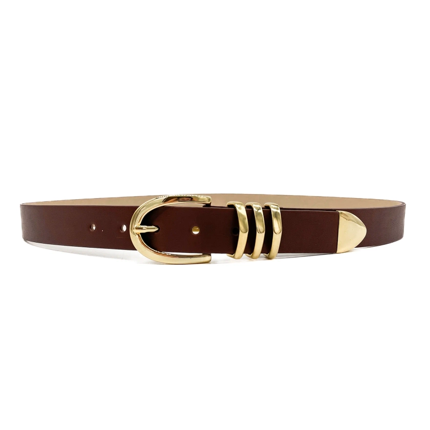 Darci - Classic Cognac Italian Leather Belt With Gold Buckle Set | Streets Ahead