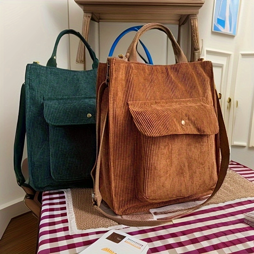 Corduroy Bag Women Solid Color Crossbody Bag Pocket - Temu Canada