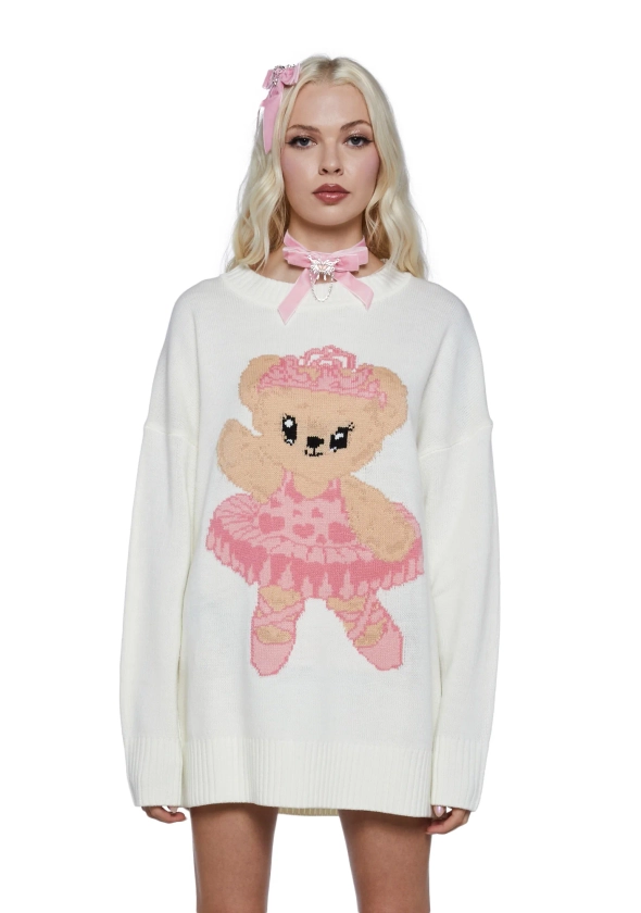 Sugar Thrillz Teddy Knit Sweater- White