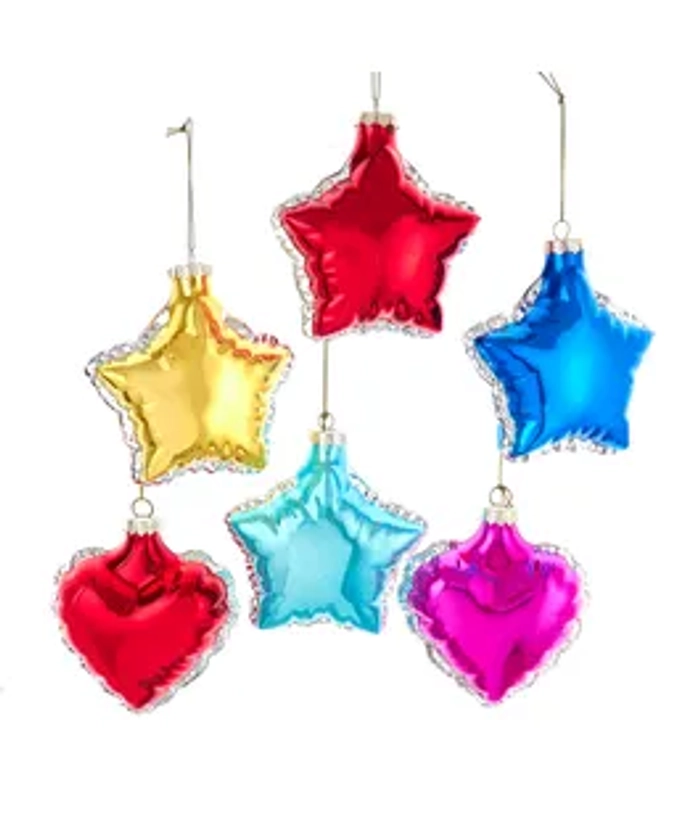 Glass Heart & Star Balloon Ornaments, 6 Assorted