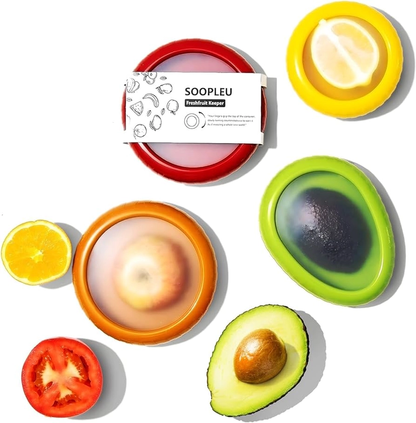 Amazon.com: SOOPLEU Avocado Saver and Tomato Holder - Set of 4 Reusable Storage Containers for Fridge - Ideal for Apples, Garlic, Onions, Lemons, and Potatoes : Grocery & Gourmet Food