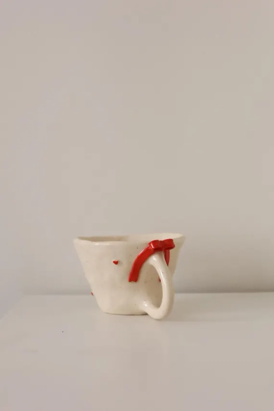 Red Bow & Heart Coffee/tea Mug Coquette Style Handmade Ceramic Mug Cute Minimalist Bow Home Decor - Etsy UK