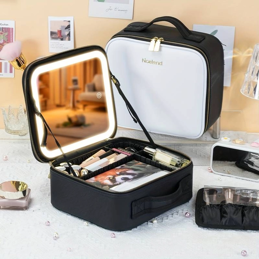 Travel Makeup Bag Led Lighted Make Case Mirror 3 Color - Temu United Kingdom