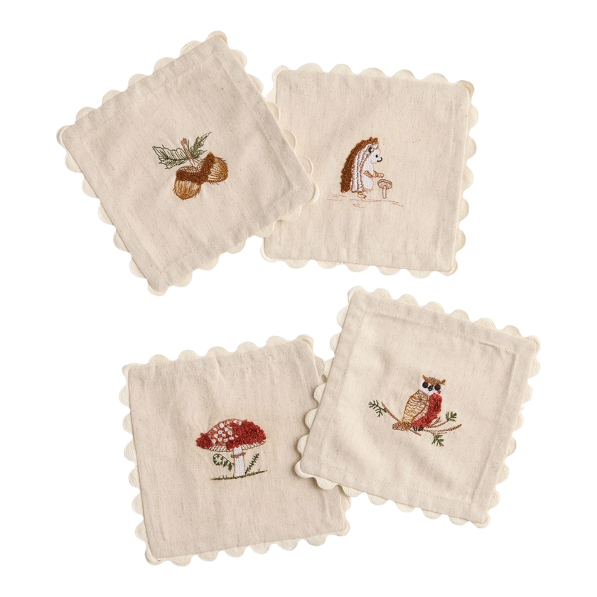 Oatmeal Embroidered Critters Cocktail Napkins 4 Pack - World Market