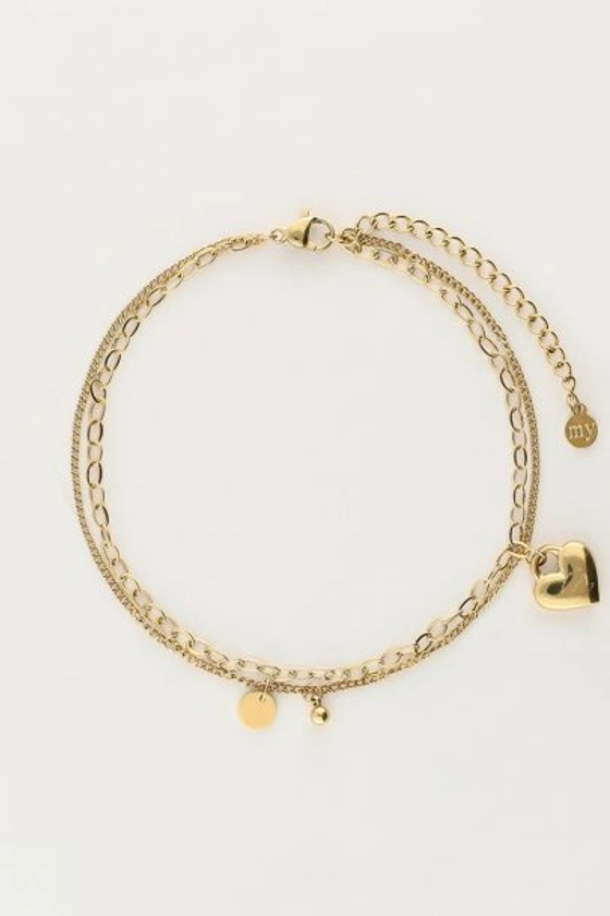 Minimalist double anklet with heart charm