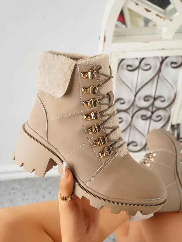 Women Two Tone Lace Up Front Combat Boots Fashion Shoes