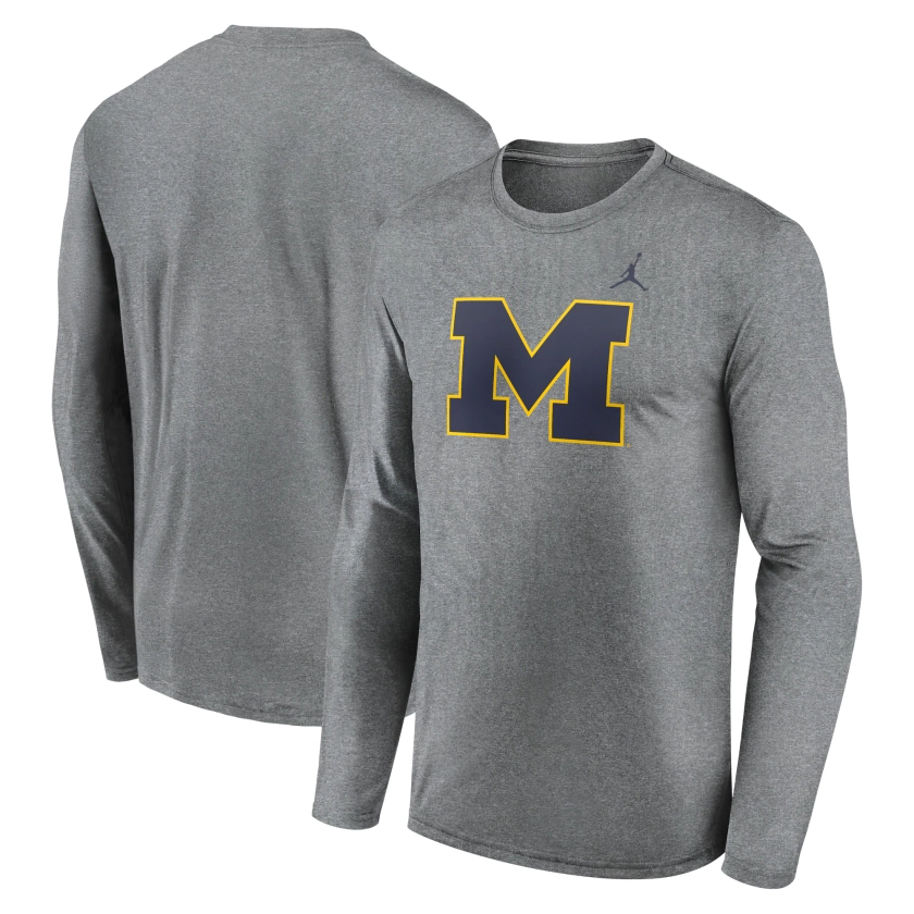 Michigan Wolverines Jordan Brand Primetime Primary Legend Long Sleeve T-Shirt - Heather Gray