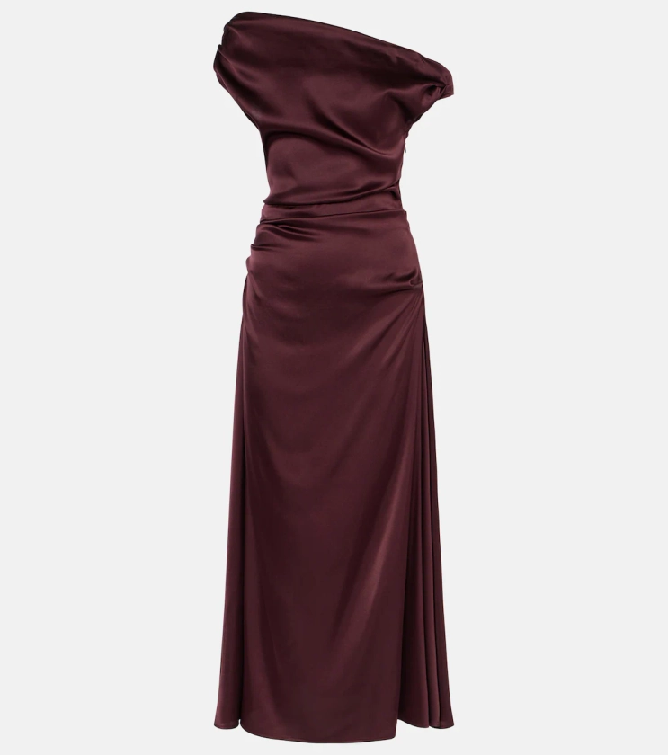 Phare silk-blend satin midi dress in burgundy - Staud | Mytheresa