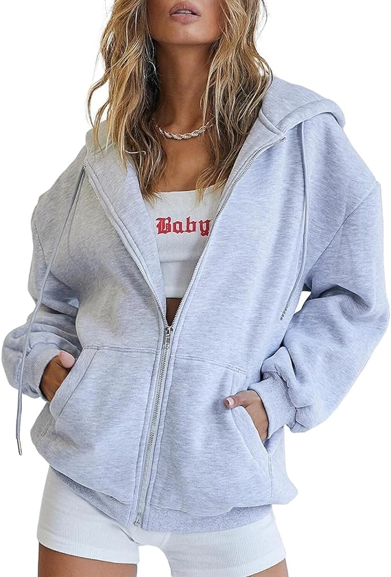 Trendy Queen Womens Zip Up Hoodies Long Sleeve Sweatshirts Fall Outfits Oversized Sweaters Casual Fashion Jackets