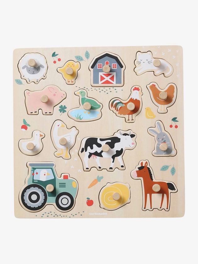 Lovely Farm Peg Puzzle in FSC® Wood - beige light solid with design