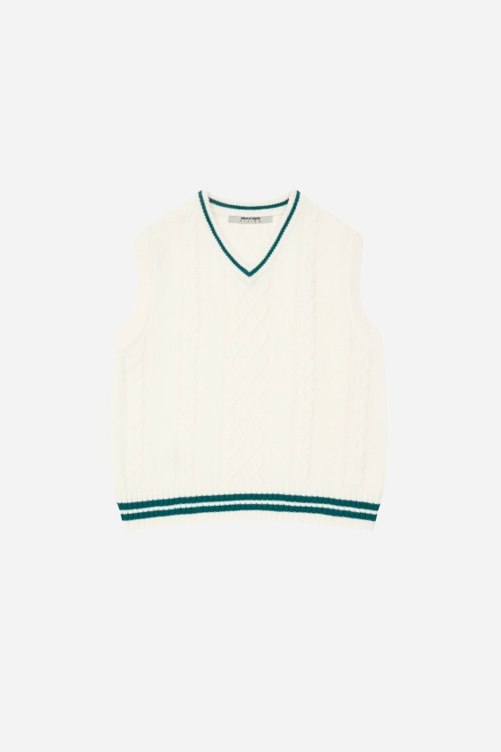 about:blank | cable knit vest ecru/epsom green
