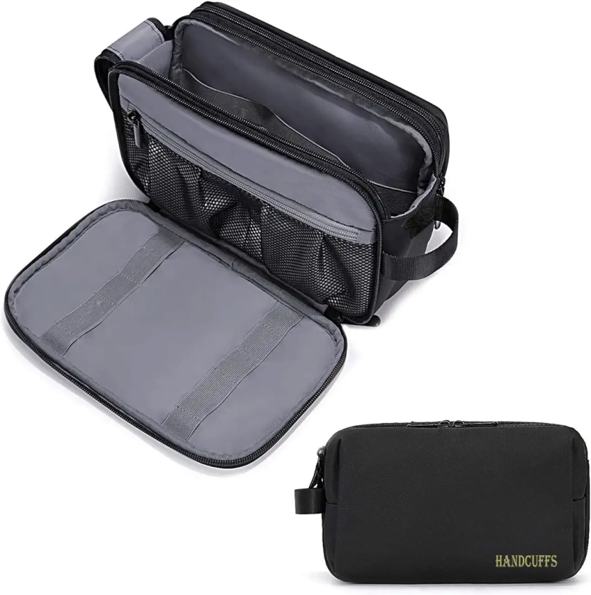 Buy Handcuffs Toiletry Bag for Men & Women 16 Cms Waterproof Travel Pouch | Shaving Kit | Travel Accessories | Essentials | Cosmetic Organizer | Packing Cubes | Makeup Storage | Mens Gifts (Black) at Amazon.in