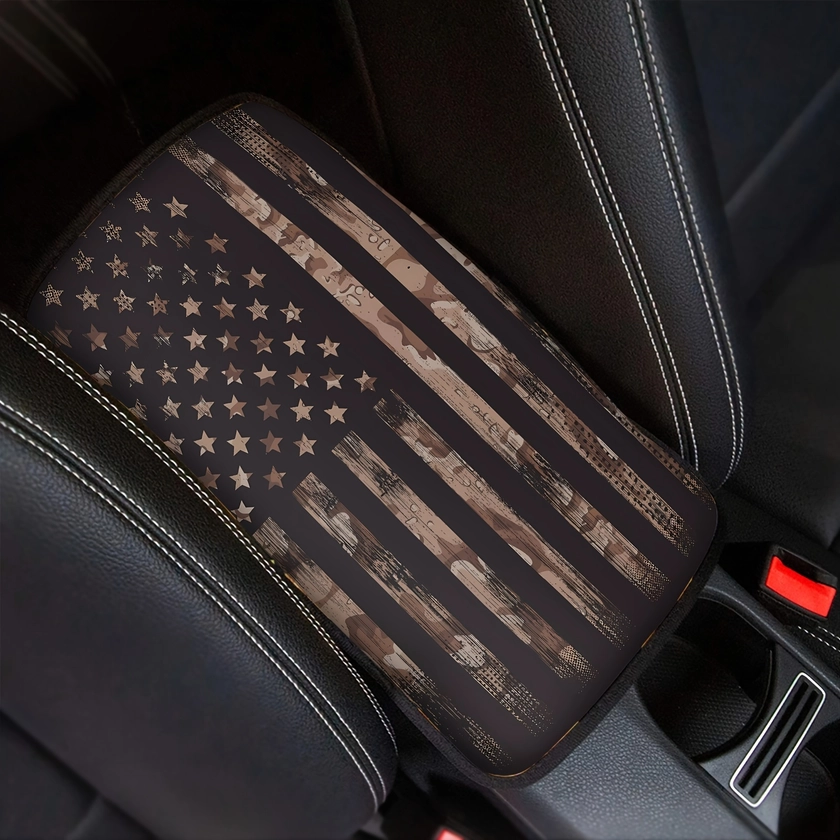 Black Grey American Flag Print Car Armrest Cover Women Men - Temu