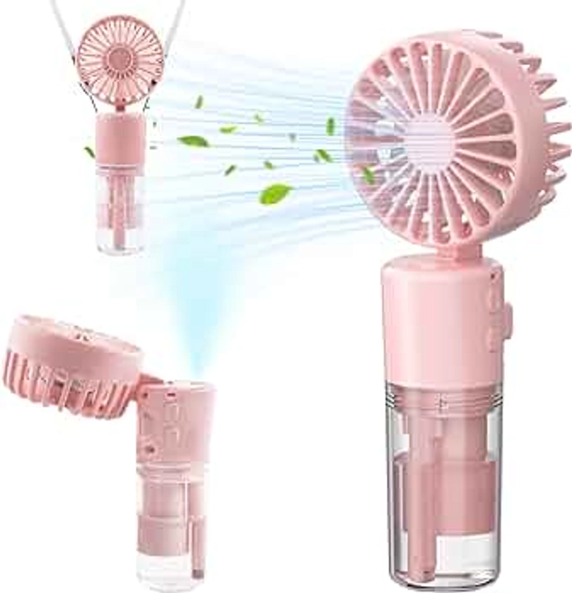 Newthinking Handheld Fan Misting Hand Held Fan Rechargeable Battery Operated Portable 4 Speeds & 55ml Spray & 90° Foldable USB Personal Water Fan For Travel Camping Outdoor (pink)