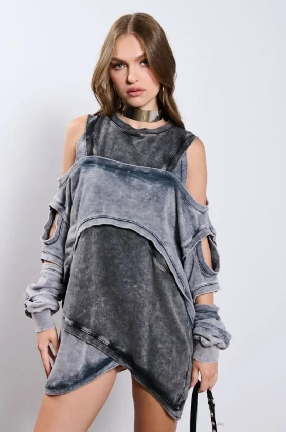 OFF DUTY MINERAL WASH SWEATSHIRT DRESS in grey