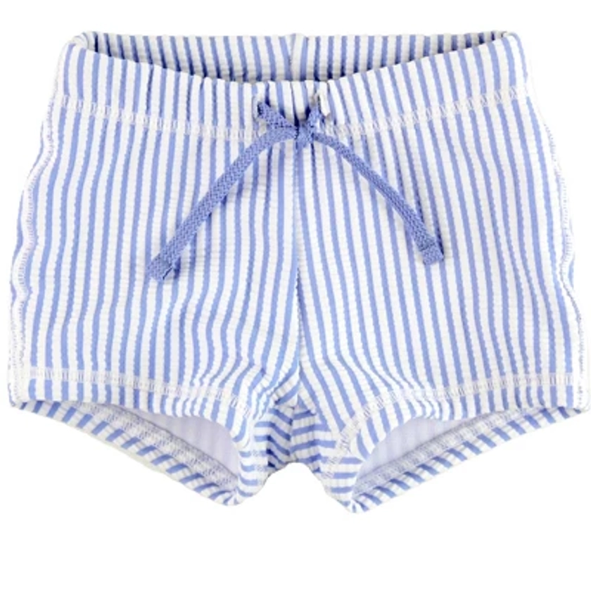 RuggedButts Baby Boys Swim Shorties - Periwinkle Blue Seersucker, Size: 6-12m