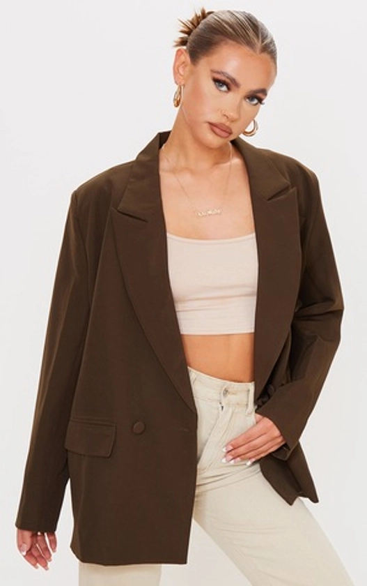Chocolate Double Breasted Oversized Boxy Fit Blazer