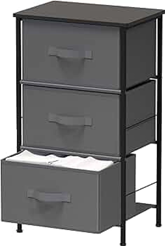 SimpleHouseware 3-Tier Nightstand Dresser Storage Tower with Drawers for Bedroom, Dark Grey