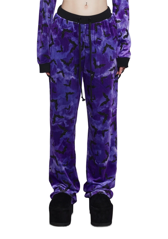 Trickz N' Treatz Glitter Bat Print Jogger Sweatpants - Purple