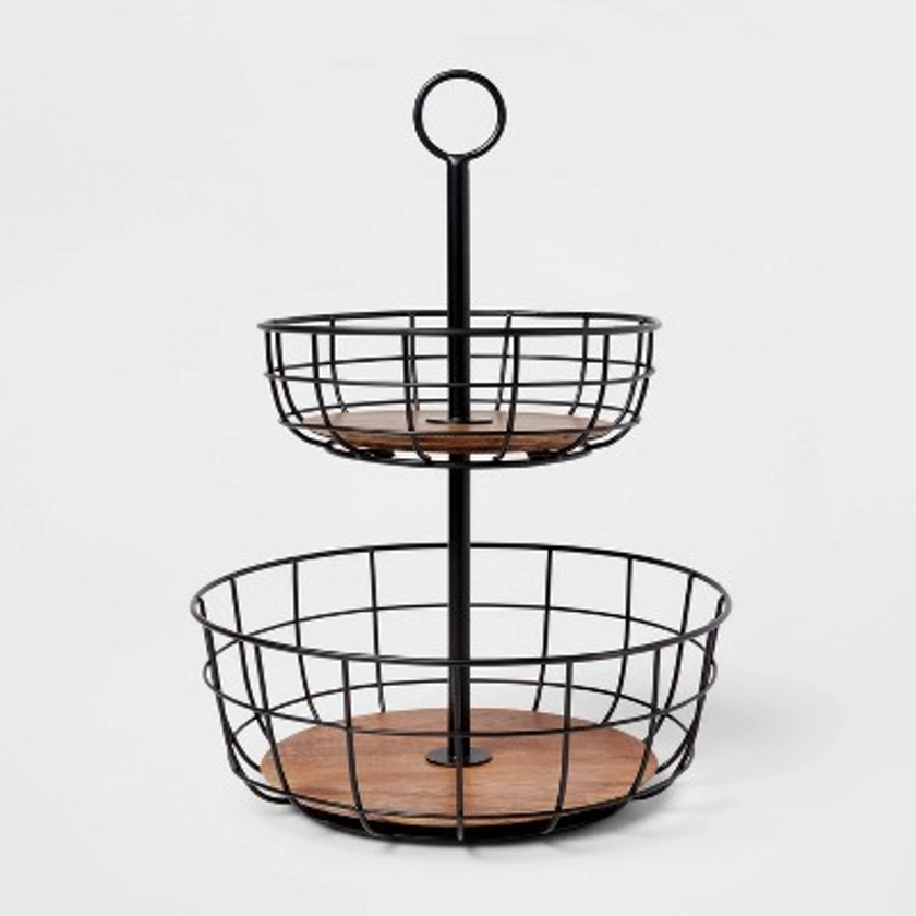 Iron and Mangowood Wire 2-Tier Fruit Basket Black - Threshold™