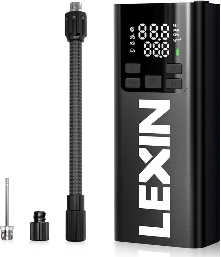 LEXIN P5 Tyre Inflator Portable, Multifunctional Electric Tire Pump 5000mAh Battery Rechargeable, 10,3 Bar/150 PSI Cordless Air Compressor for Car, Bike, Motorcycle, Tire, Ball