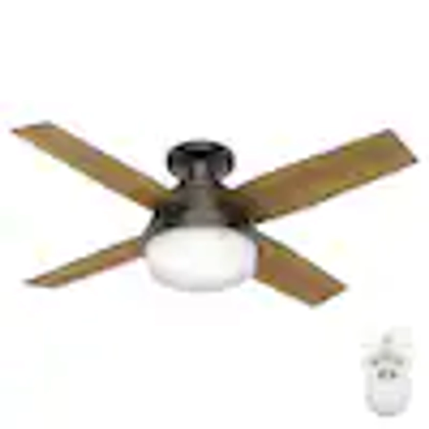 Hunter Dempsey 44-in Noble Bronze with Mid Century Walnut/Umber Walnut Blades LED Indoor Flush Mount Ceiling Fan with Light and Remote (4-Blade) Lowes.com