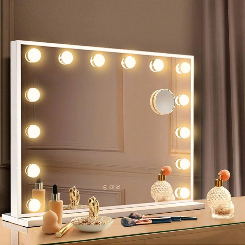 Simplus Vanity Makeup Mirror with Lights Hollywood LED Mirrors Stand, Smart Touch Control Screen, 14 Dimmable LED Lights Stable Base White, 50x42cm: Tabletop Mirrors: Amazon.com.au