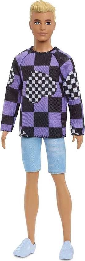 Barbie Ken Fashionistas Doll #191, Blonde Cropped Hair, Checkered Sweater, Denim Shorts, White Sneakers, Toy for Kids 3 to 8 Years Old : Amazon.co.uk: Toys & Games