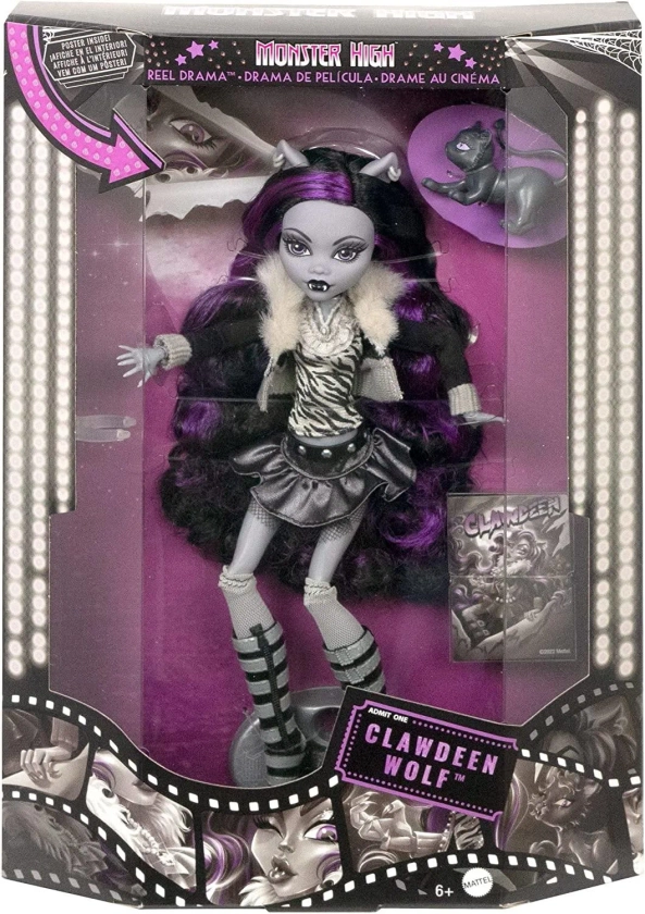 Monster High Doll, Clawdeen Wolf in Black and White, Reel Drama Collector Doll