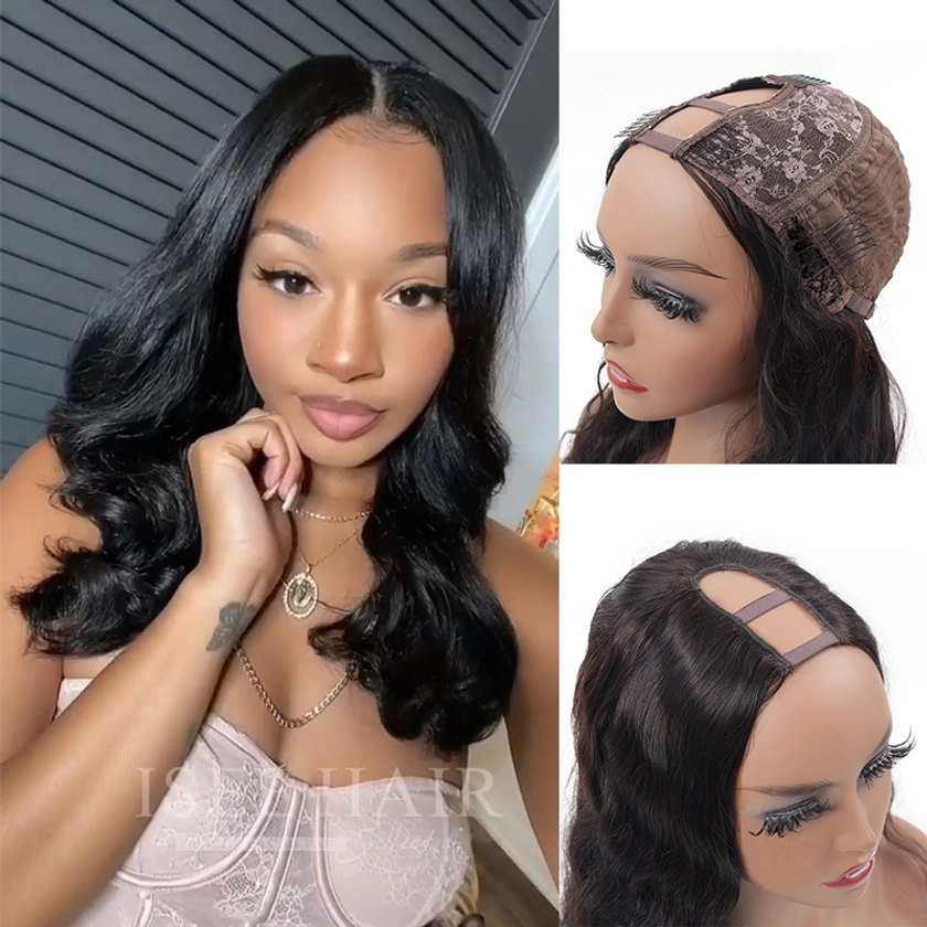 ISEE HAIR U Part Wig Human Hair Body Wave Upart Wigs Natural Color For Women Glueless wigs