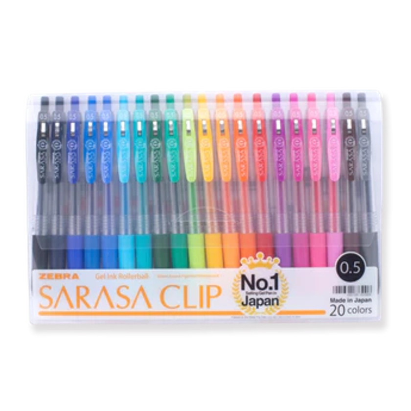 Zebra Sarasa Clip Retractable Gel Ink Pens 0.5mm - Assorted Color - Set of 20