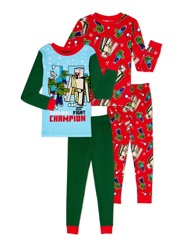 Minecraft Boys Holiday Cotton Pajama Set, 4-Piece, Sizes 6-12