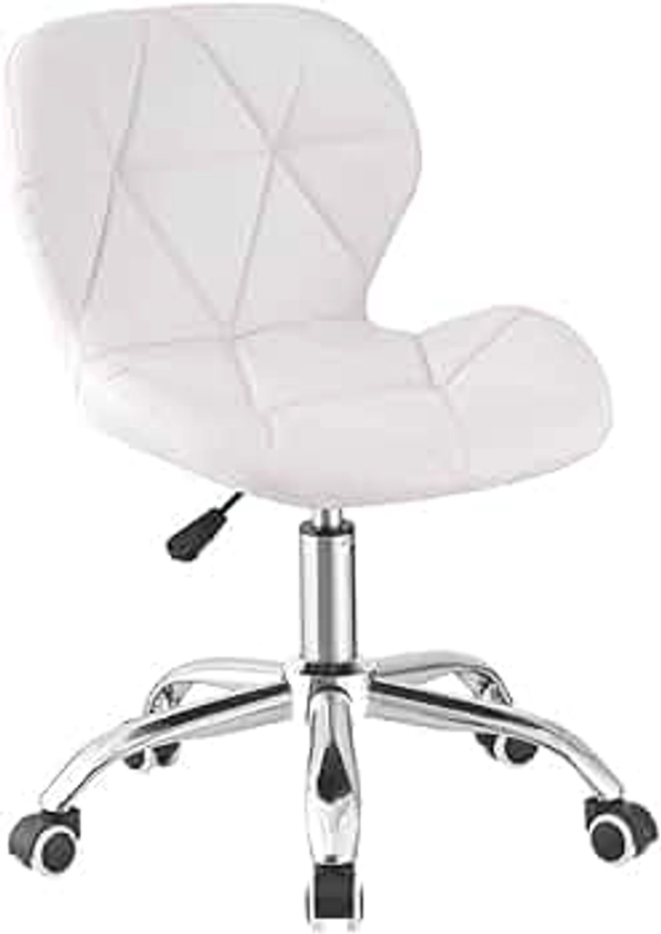 LSBIKE Desk Chair Height Adjustable Swivel Chair Vanity Chair PU Leather Home Chair for Bedroom Studying Computer Chair with Chrome Legs Rolling Wheels (Cream)