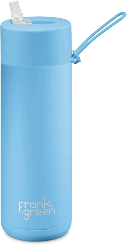 frank green Reusable Water Bottle with Straw lid, Ceramic Insulated Water Bottles with Triple Wall Vacuum, Stainless Steel Drinks Bottle for Work/Gym, Leak-Resistant - Sky Blue 20oz/595ml