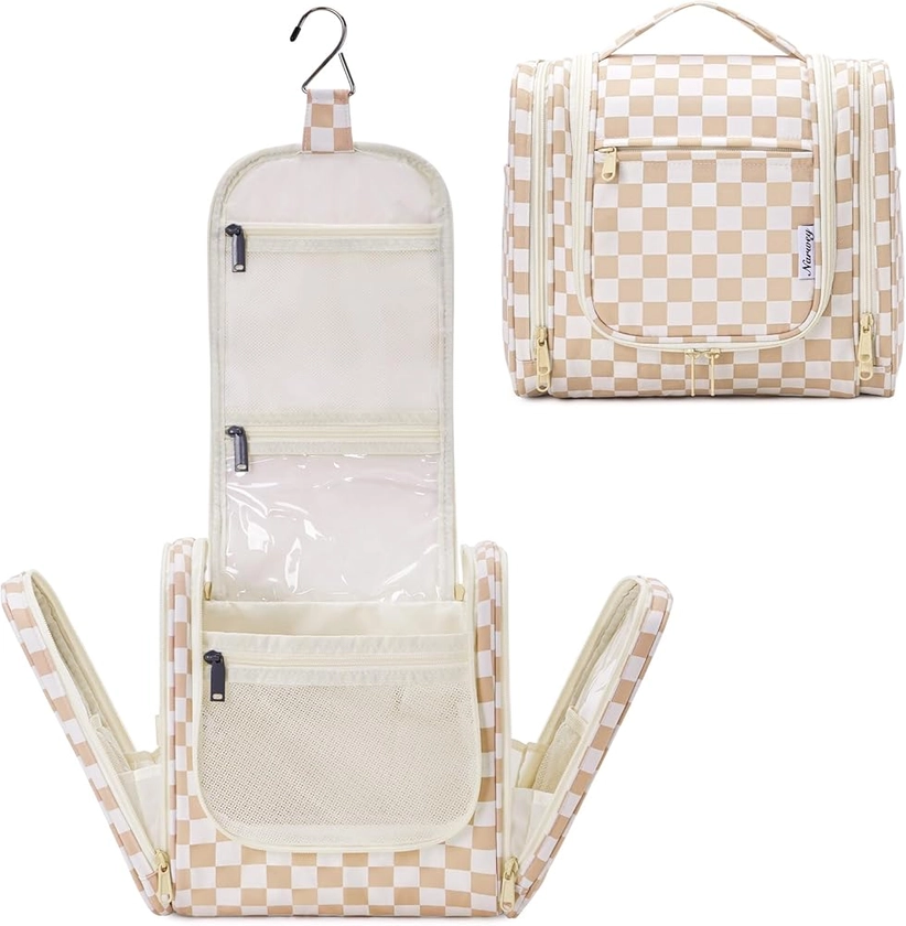 Large Hanging Toiletry Wash Bag Travel Makeup Cosmetic Organizer for Women (Light Checkerboard) : Amazon.co.uk: Fashion