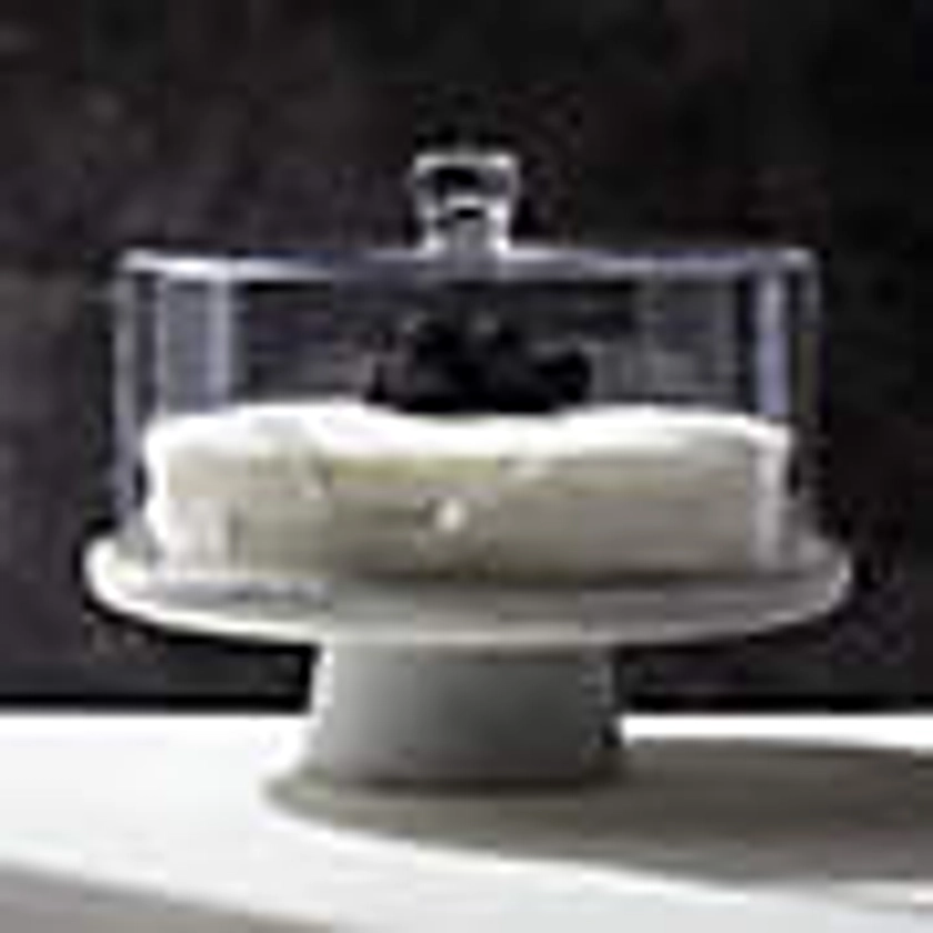 Swirl Black and White Cake Stand with Glass Lid by Jennifer Fisher