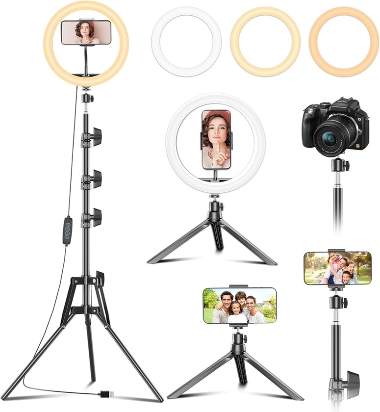 PEYOU 12" Selfie Ring Light with 60" Adjustable Tripod Stand, Dimmable LED Ring Light & Mini Desktop Tripod & 2 Phone Holder, Ringlight Tripod Stand for Tiktok/YouTube/Video/Photography/Live Streaming