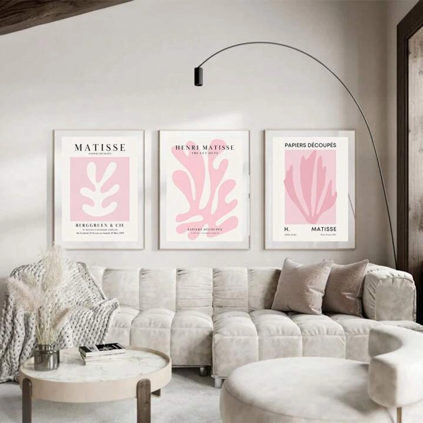 3pcs/Set Pink Abstract Matisse & Henry Art Print, Wall Decor Poster For Living Room & Bedroom Art Gallery Exhibition, Gallery Wall Art Print Decoration, Unframed | SHEIN UK