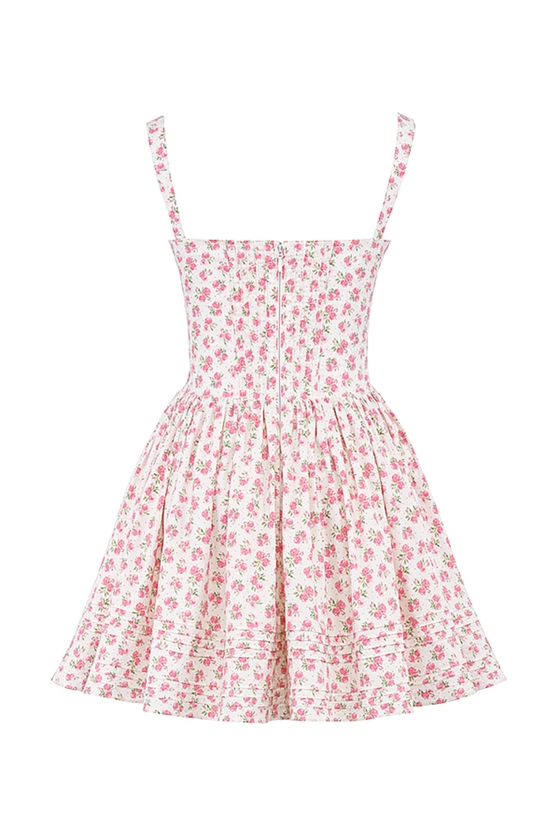 Clothing : Mini Dresses : 'Natassia' White Rosebud Print Cotton Mini Dress