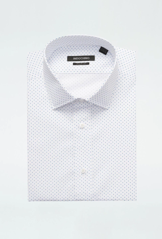 Men's Dress Shirts - Hayton Dot White Blue Shirt | INDOCHINO