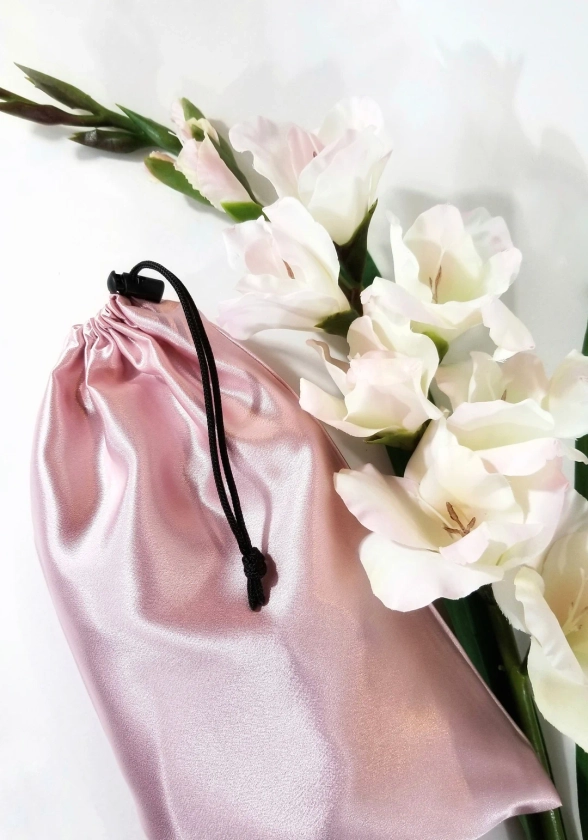 Blush Pink Satin Bag Adult Toy Storage with Drawstring - Multiple Sizes Available -