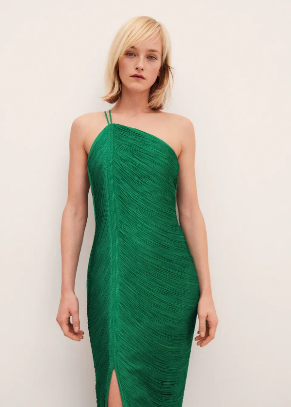 Asymmetrical dress with fringes - Women | Mango USA