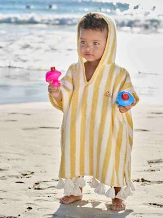 Poncho de bain bébé à rayures personnalisable - rayé jaune