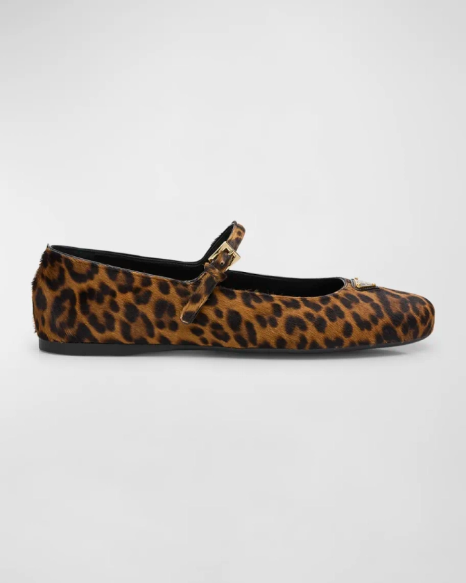 Prada Leopard Mary Jane Ballerina Flats