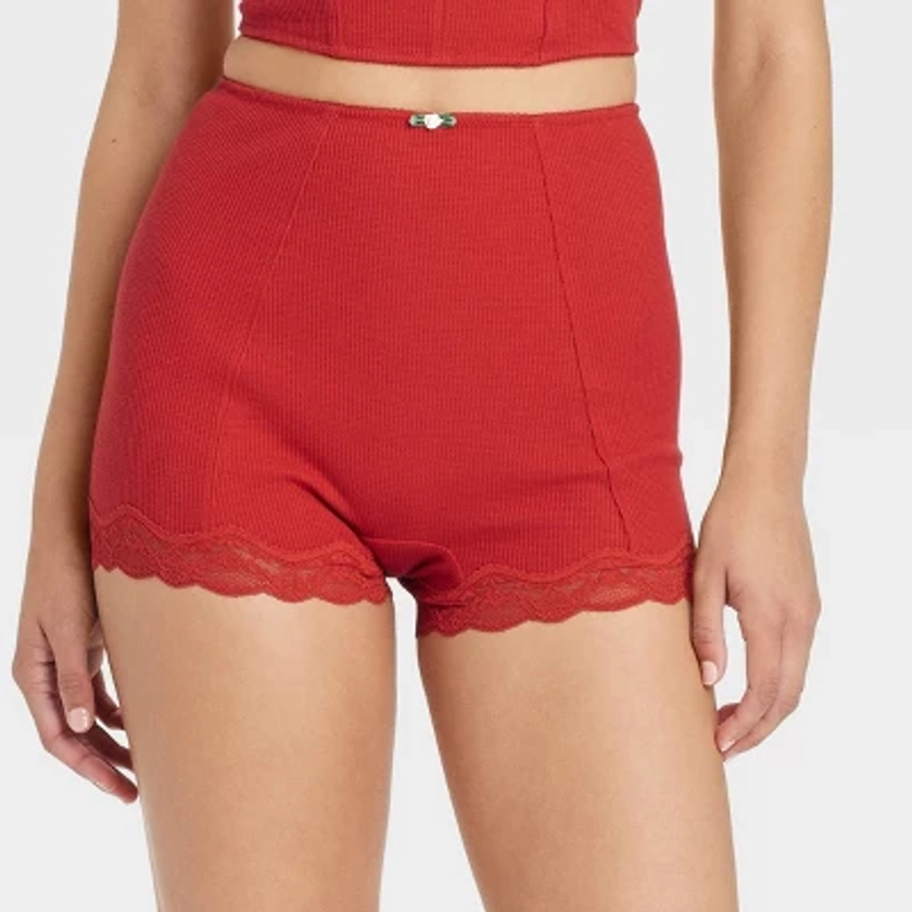 Women's Waffle Boy Shorts - Colsie™ Red XL