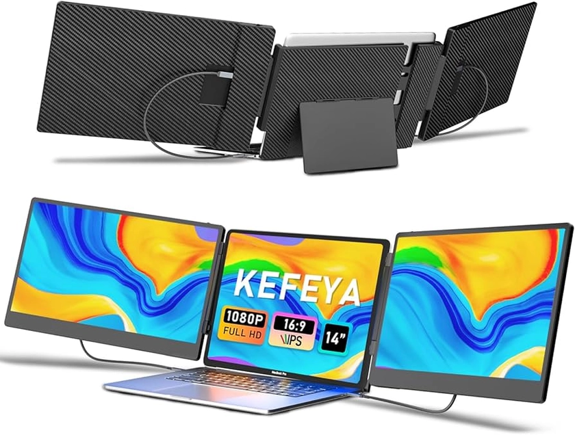 Amazon.com: KEFEYA 14" FHD 1080P IPS Monitor, Triple Portable Monitor for Laptop 13-17'' with USB-C/HDMI Port, Plug n Play, Wide Compatibility & Reliable Service : Electronics